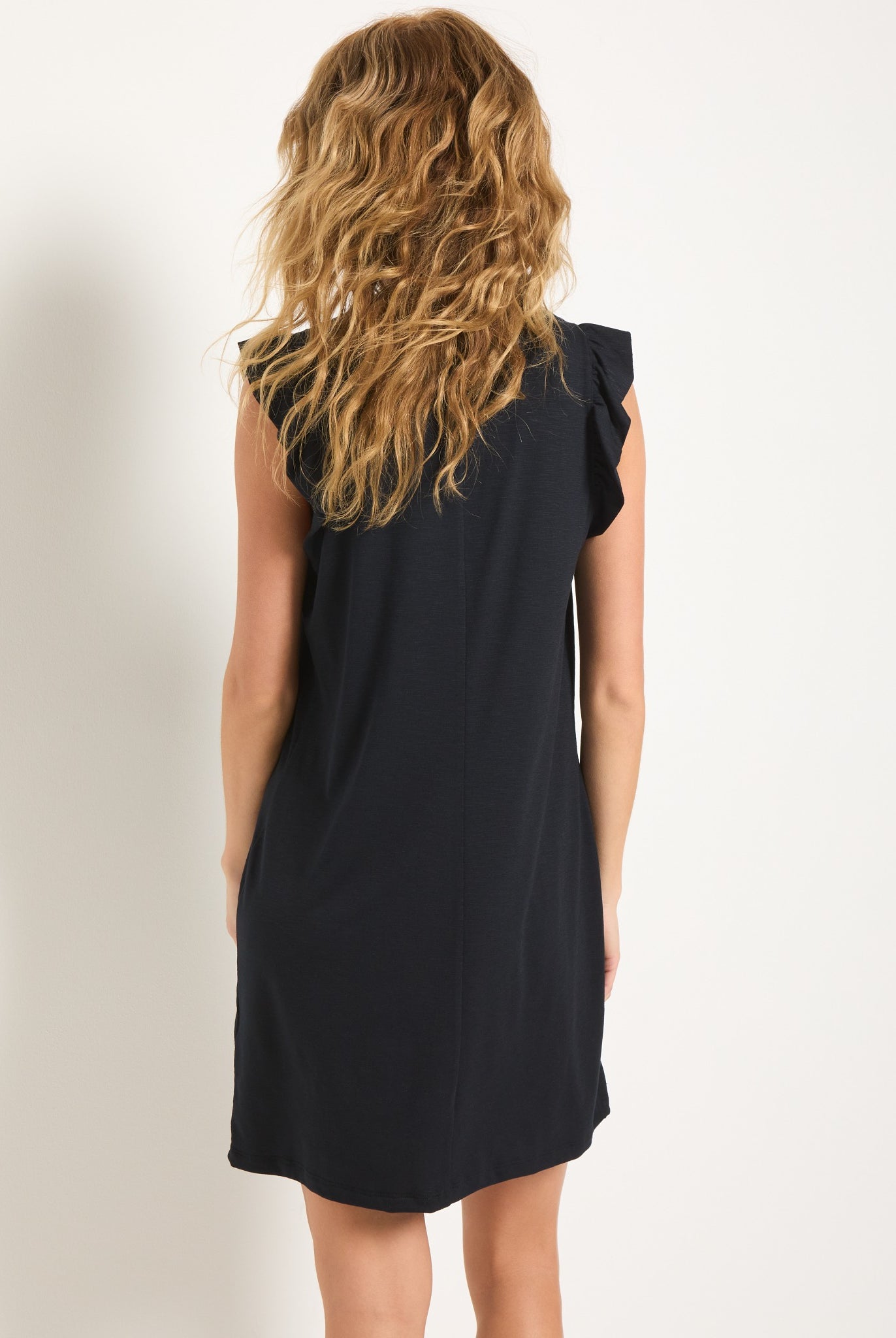 Black $|& SEAS Bliss Ruffle Sleeve Short Dress - SOF Back