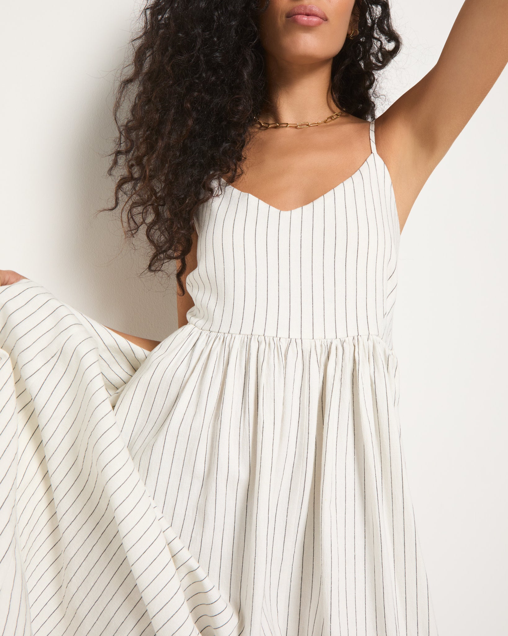 White Stripe $|& SEAS Shores Stripe Linen Maxi Dress - VOF Front