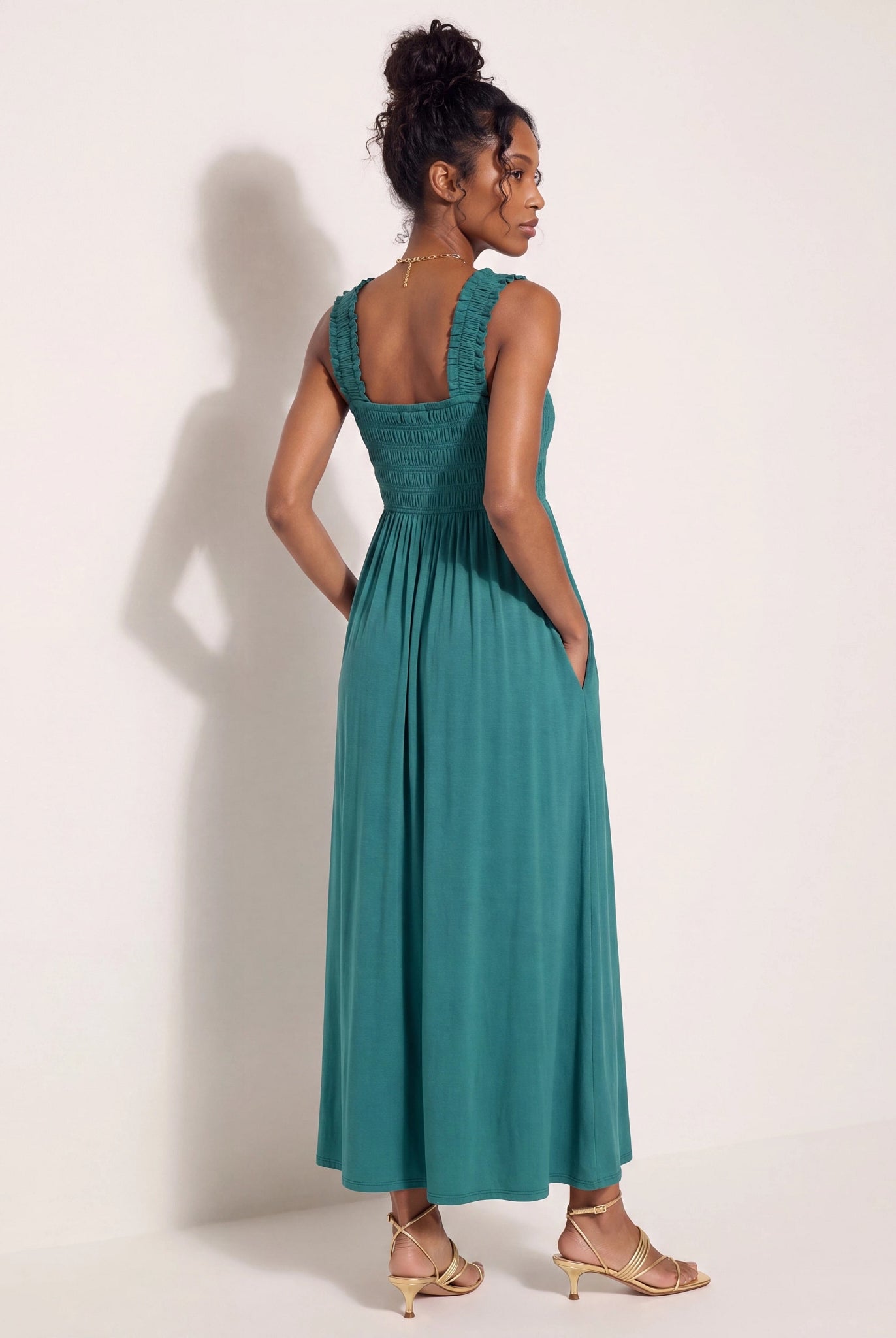 Deep Teal $|& SEAS Westbreeze Smocked Maxi Dress - SOF Front
