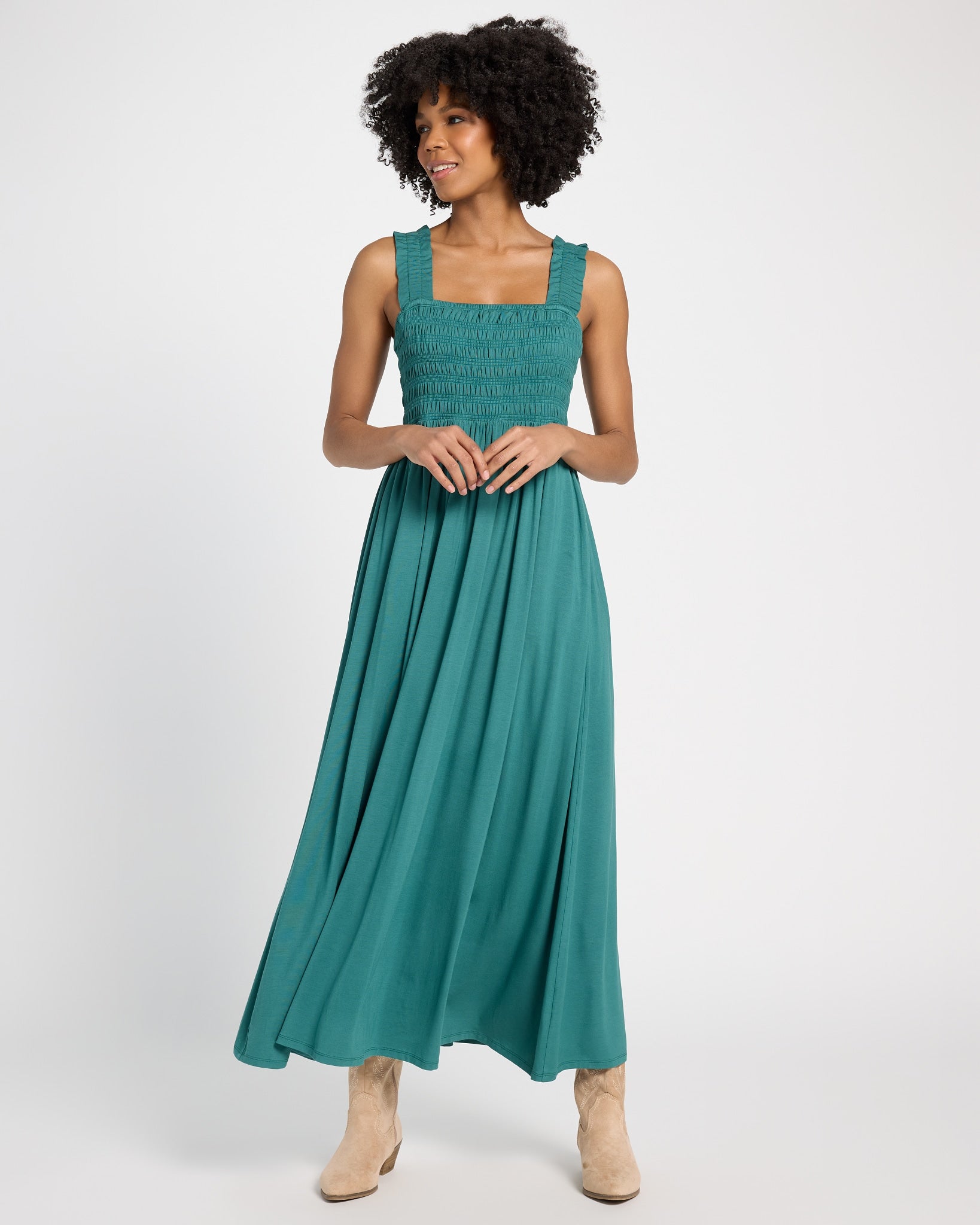 Deep Teal $|& SEAS Westbreeze Smocked Maxi Dress - SOF Front