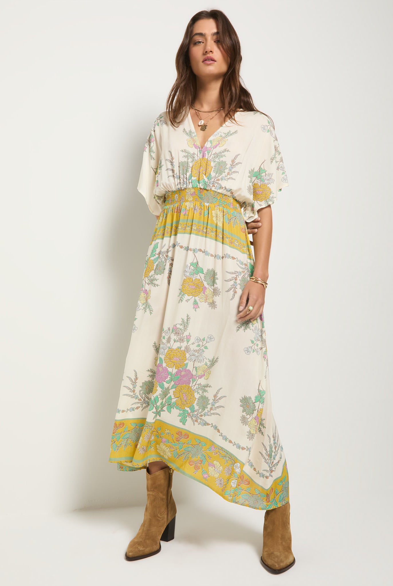Cream Floral $|& SEAS Topanga Printed Midi Dress - SOF Front