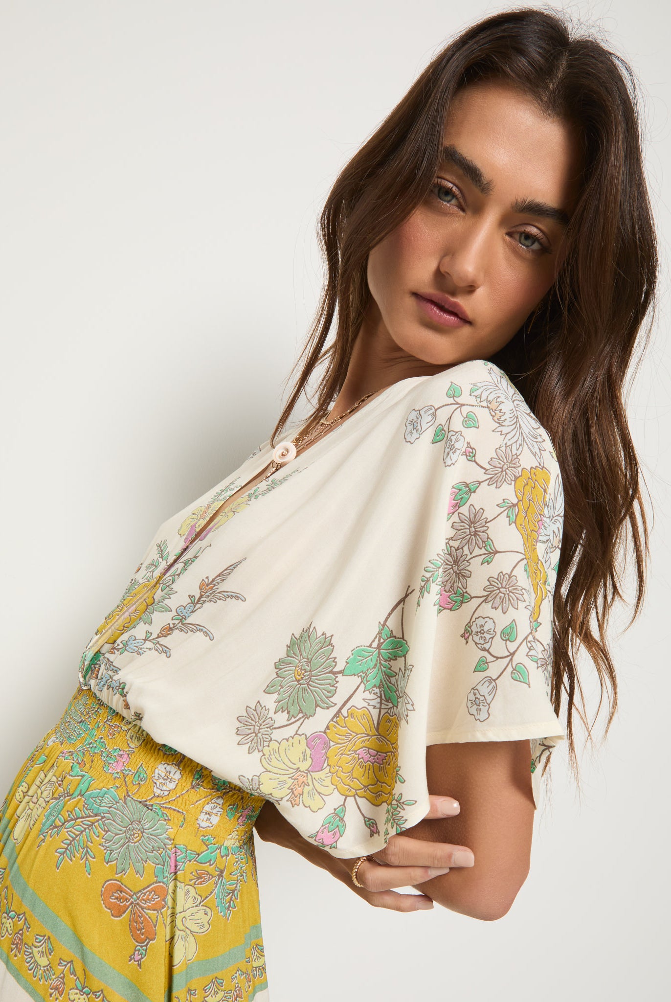 Cream Floral $|& SEAS Topanga Printed Midi Dress - SOF Full Front