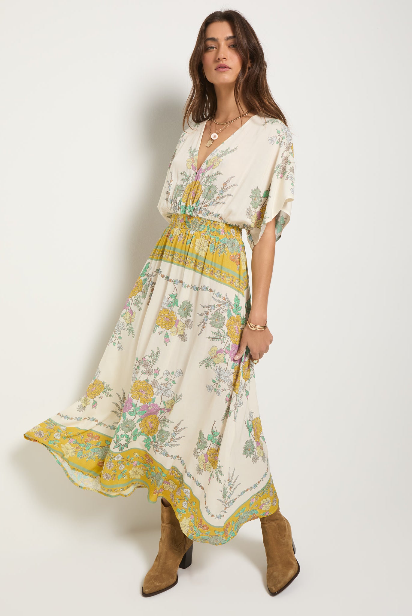 Cream Floral $|& SEAS Topanga Printed Midi Dress - UGC On Fig