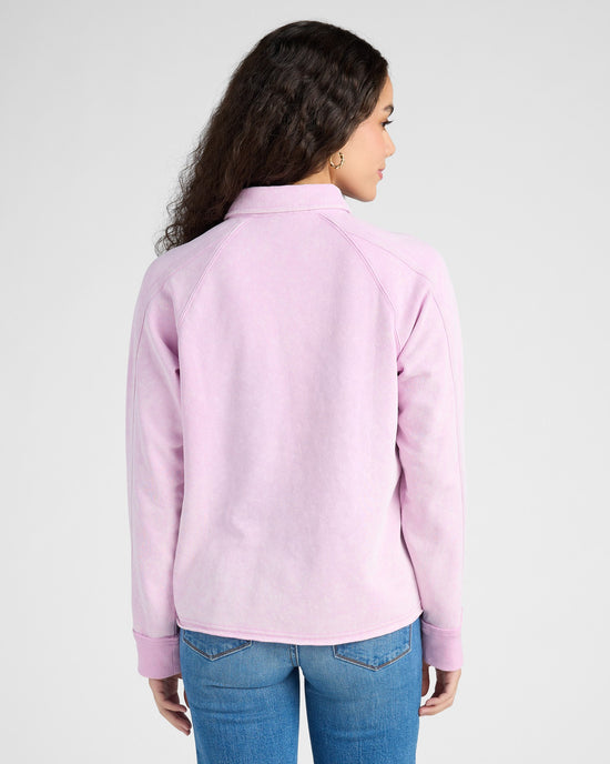 Lavender Pink $|& Mystree Button Up Collared Terry Top - SOF Back