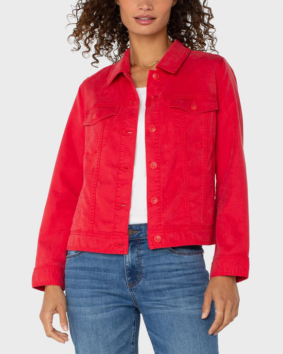 Geranium Pink $|& Liverpool Linen-Blend Trucker Jacket with Shirred Back