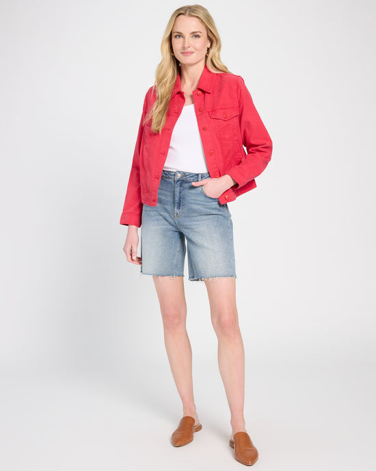 Geranium Pink $|& Liverpool Linen-Blend Trucker Jacket with Shirred Back - SOF Detail