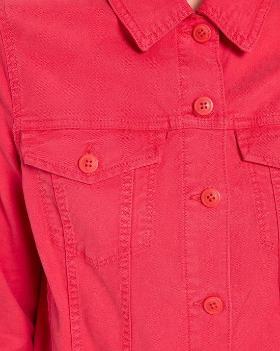 Geranium Pink $|& Liverpool Linen-Blend Trucker Jacket with Shirred Back - Hanger Side