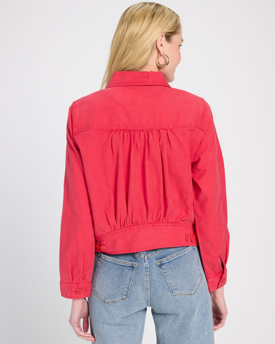 Geranium Pink $|& Liverpool Linen-Blend Trucker Jacket with Shirred Back - SOF Back