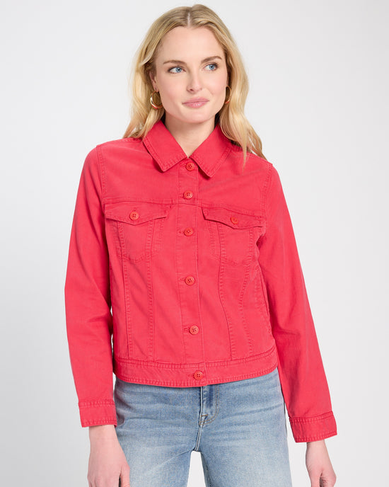 Geranium Pink $|& Liverpool Linen-Blend Trucker Jacket with Shirred Back - SOF Side