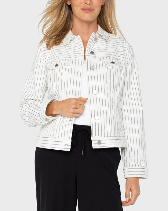 White Black Pinstripe $|& Liverpool Classic Jean Jacket - VOF Detail