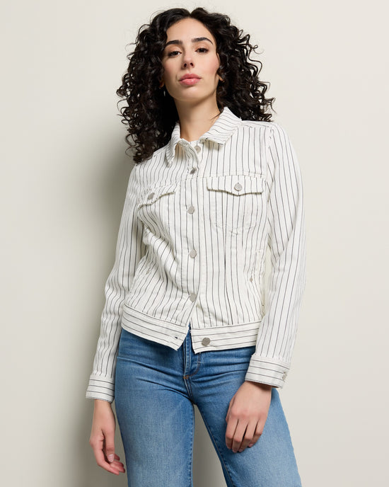 White Black Pinstripe $|& Liverpool Classic Jean Jacket - SOF Front