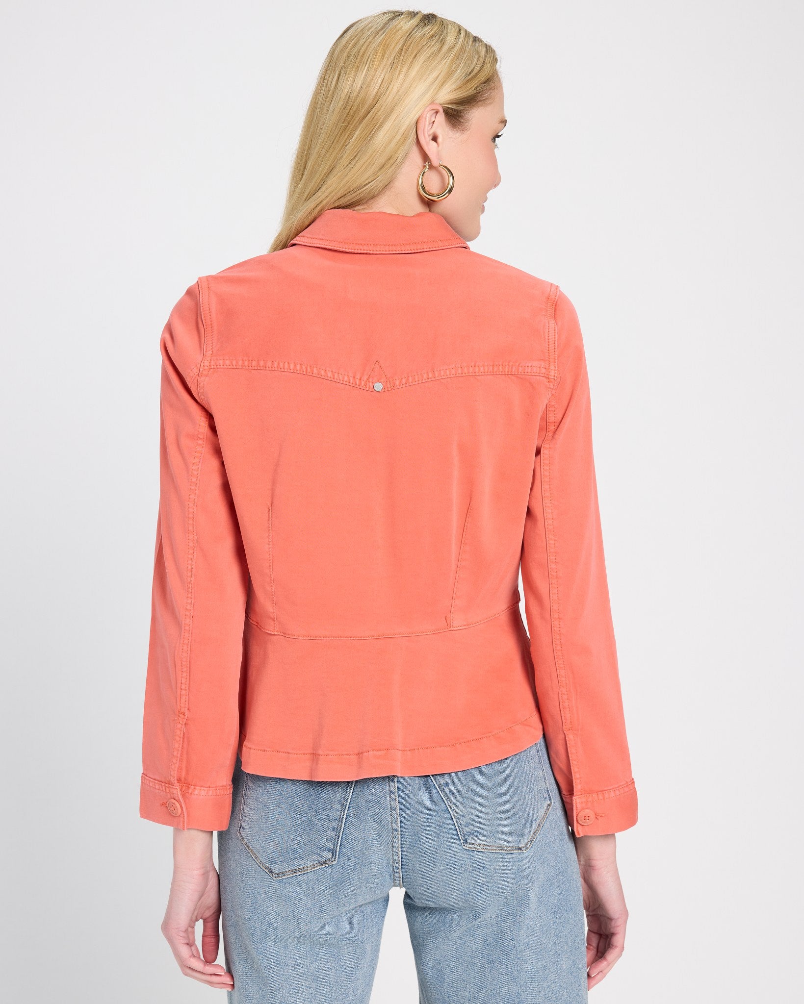 Papaya $|& Liverpool Peplum Hem Trucker Jacket - SOF Back