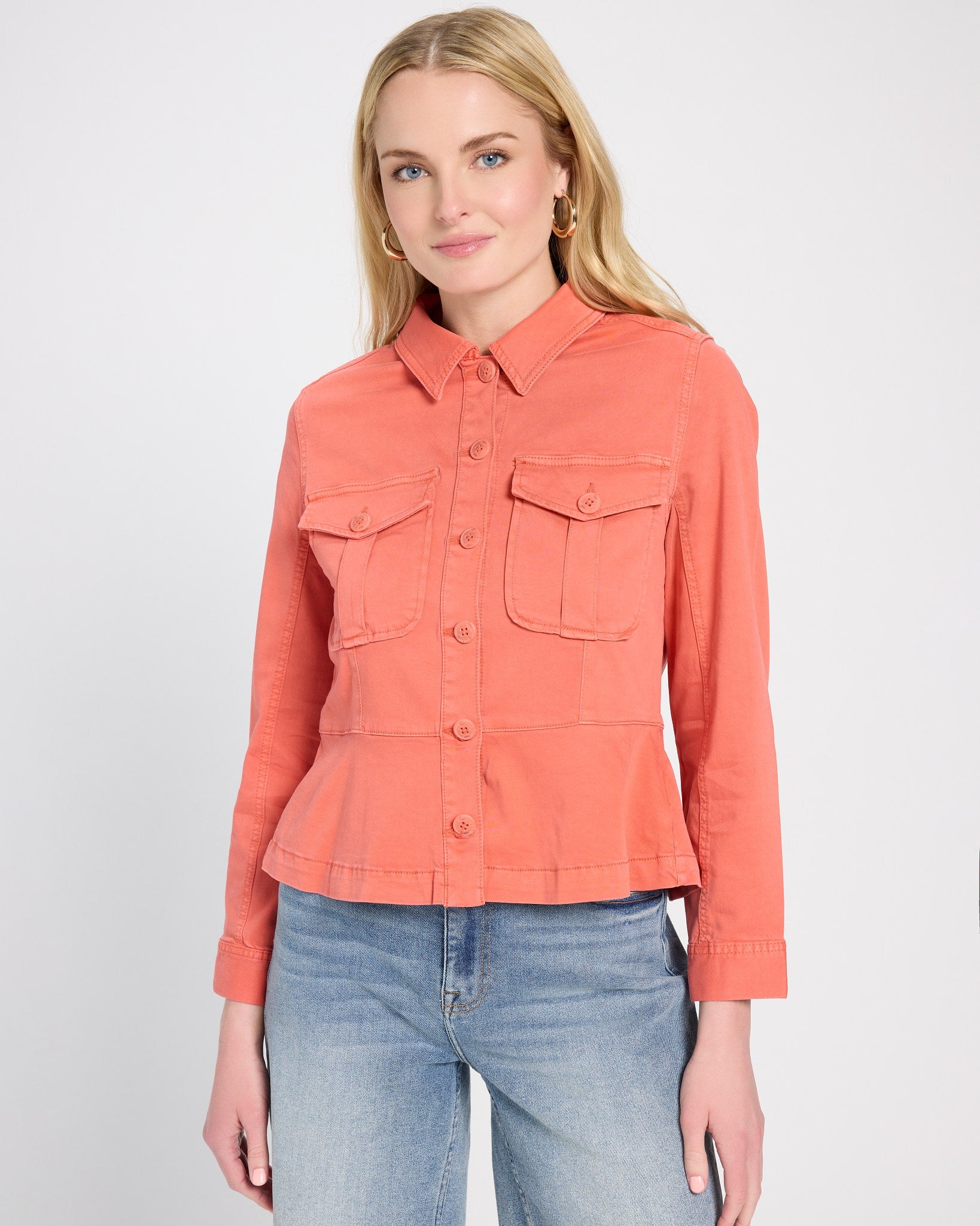 Papaya $|& Liverpool Peplum Hem Trucker Jacket - SOF Side