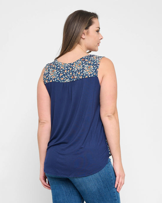 Teal/Yellow Daisy $|& West Kei Sleeveless Floral Woven/Knit Wrap Top - Hanger Side