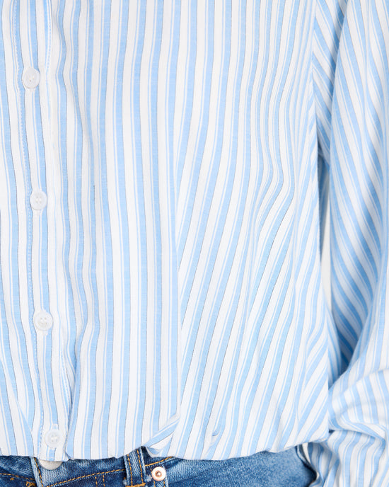 Blue-White $|& Skies Are Blue Long Sleeve Striped Button Front Cinched Top - SOF Full Front