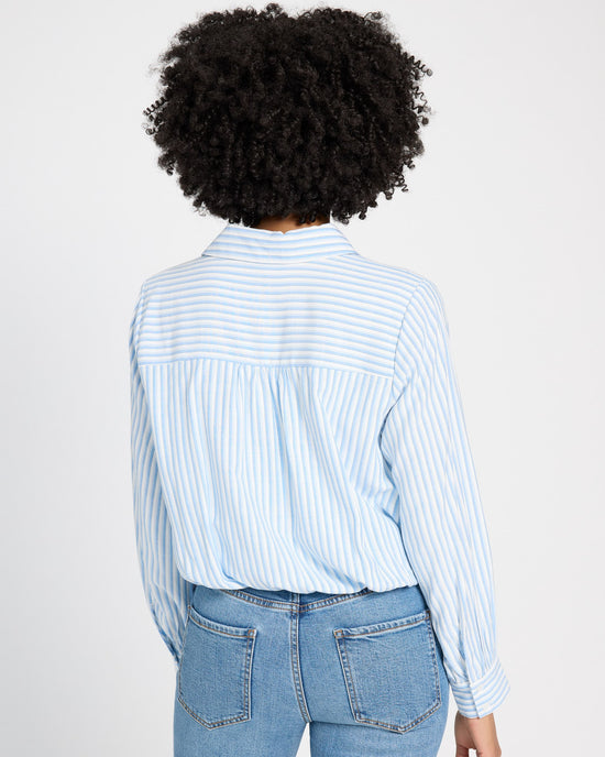 Blue-White $|& Skies Are Blue Long Sleeve Striped Button Front Cinched Top - SOF Back