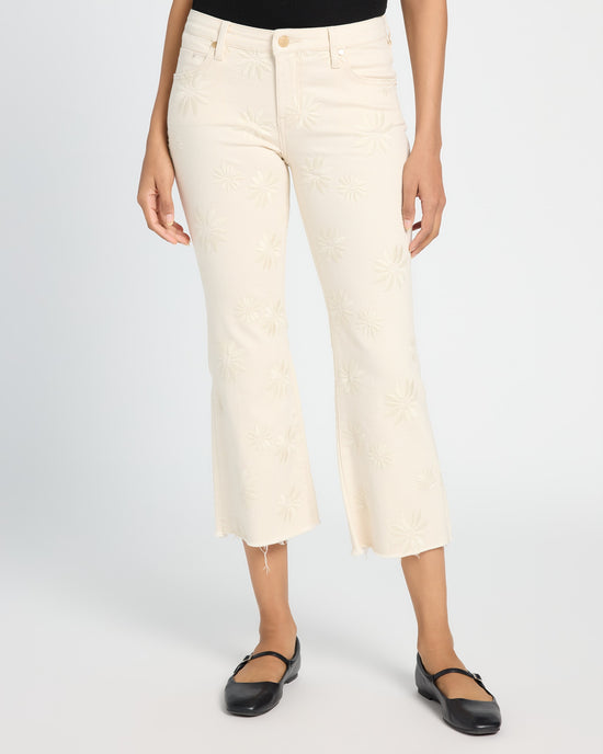 Ecru Abstract Floral White $|& Liverpool Hannah Cropped Embroidered Flare Leg Jeans - SOF Front