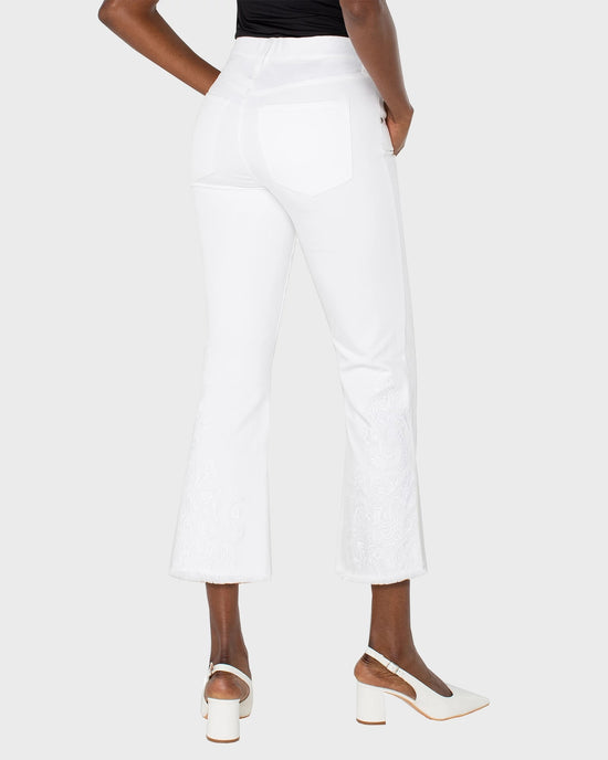 Bright White Paisley $|& Liverpool Gia Glider Crop Embroidered Flare Leg Jean - Hanger Side