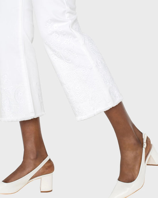 Bright White Paisley $|& Liverpool Gia Glider Crop Embroidered Flare Leg Jean - Hanger Back