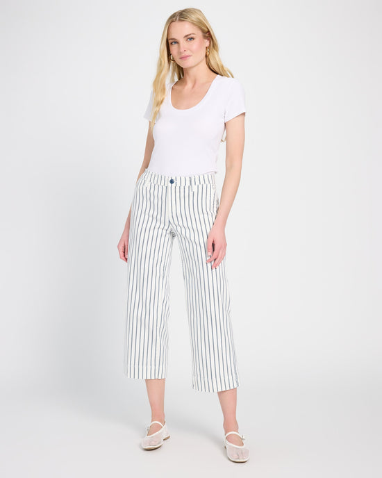 Vintage Indigo Stripe White $|& Liverpool Patch Pocket Wide Leg Crop Jean - UGC On Fig