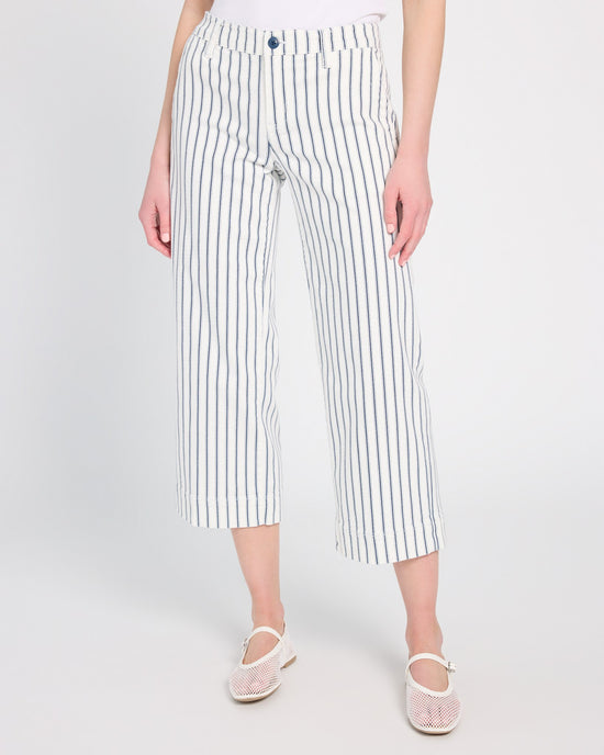 Vintage Indigo Stripe White $|& Liverpool Patch Pocket Wide Leg Crop Jean - SOF Front
