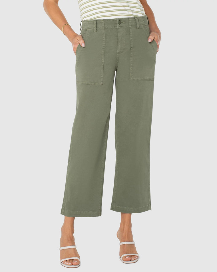 Martini Olive $|& Liverpool Cargo Wide Leg Crop Pant - VOF Detail