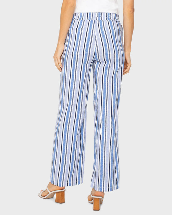 White/Blue/Multi Stripe $|& Liverpool Pull-On Stretch Linen Pant - Hanger Side