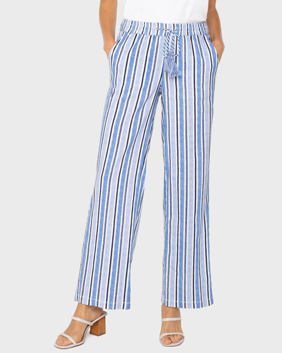White/Blue/Multi Stripe $|& Liverpool Pull-On Stretch Linen Pant - VOF Detail