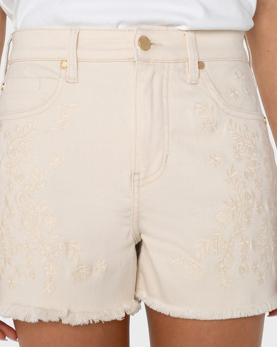 Ecru Floral $|& Liverpool Christine High Rise Frayed Hem Short - Hanger Back