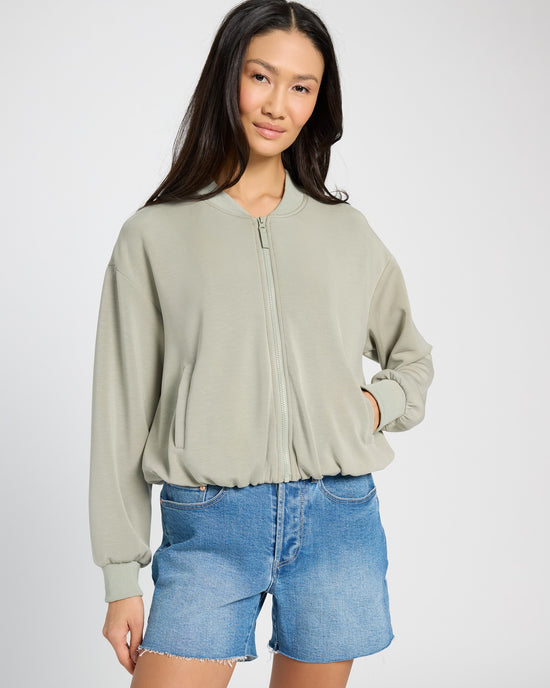 Sage $|& Skies Are Blue Scuba Knit Bomber Jacket - SOF Front