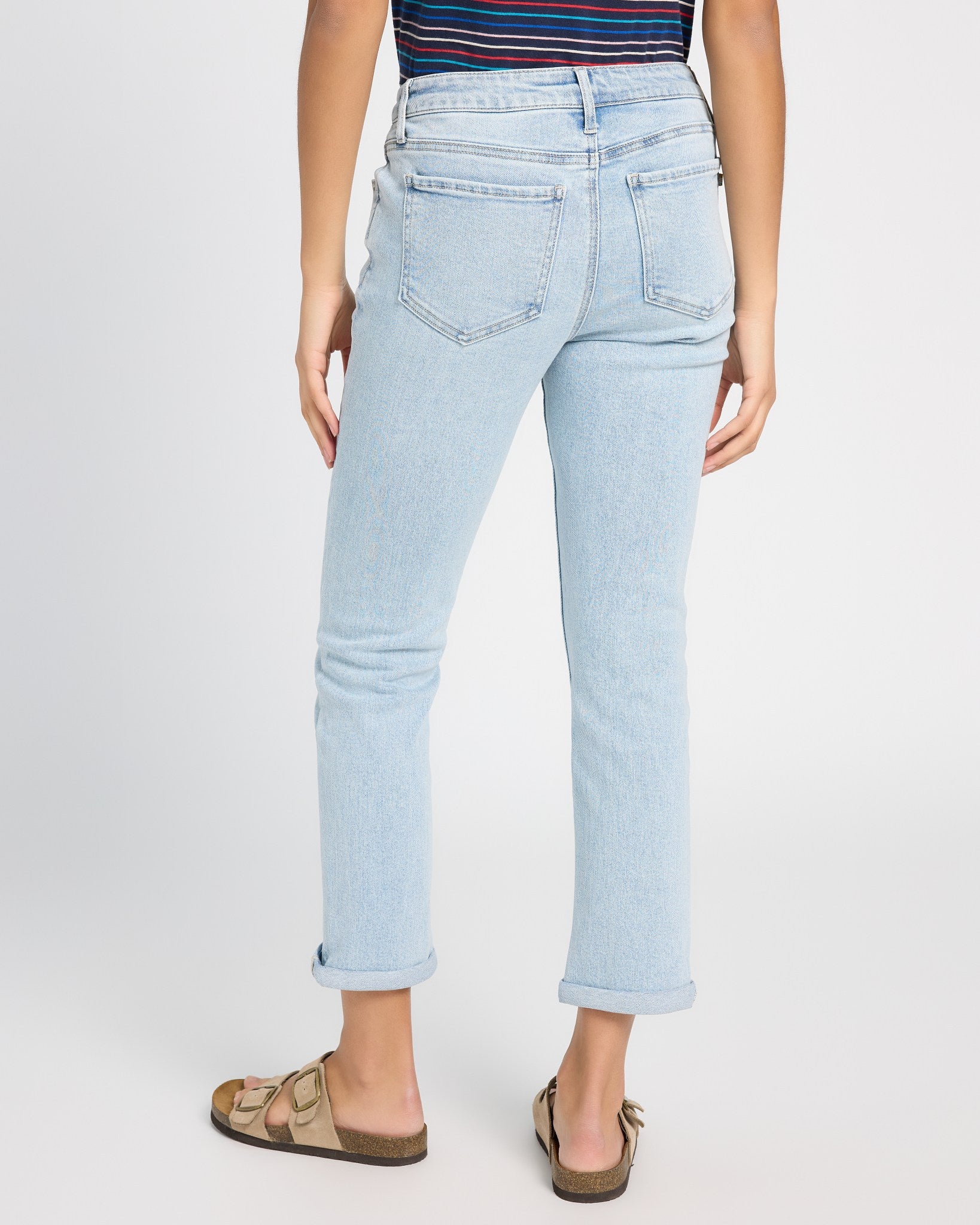 Light Wash $|& SEAS Mid Rise Cuffed Slim Straight Leg Jeans - SOF Back