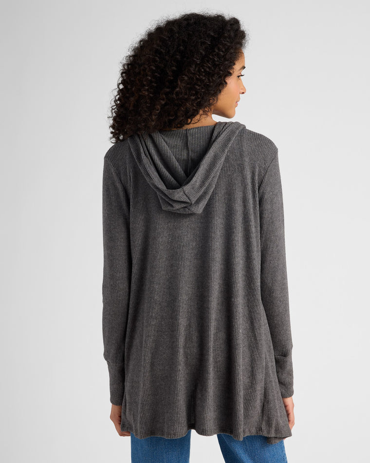 Charcoal $|& Loveappella Hooded Cardigan with Tie Front - SOF Back