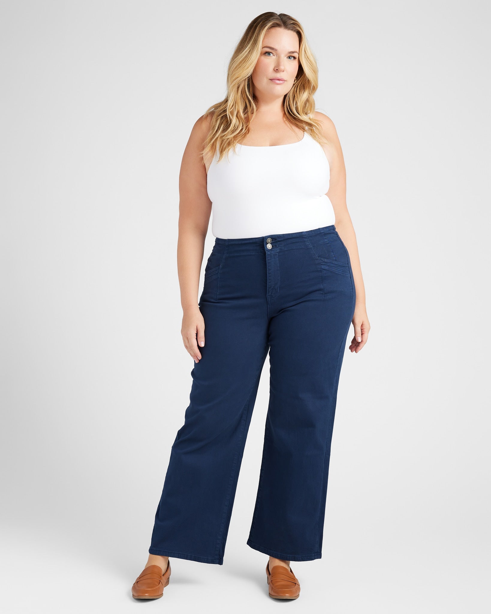 Dark Navy $|& Mica Denim High Rise Wide Leg Pants - SOF Full Front