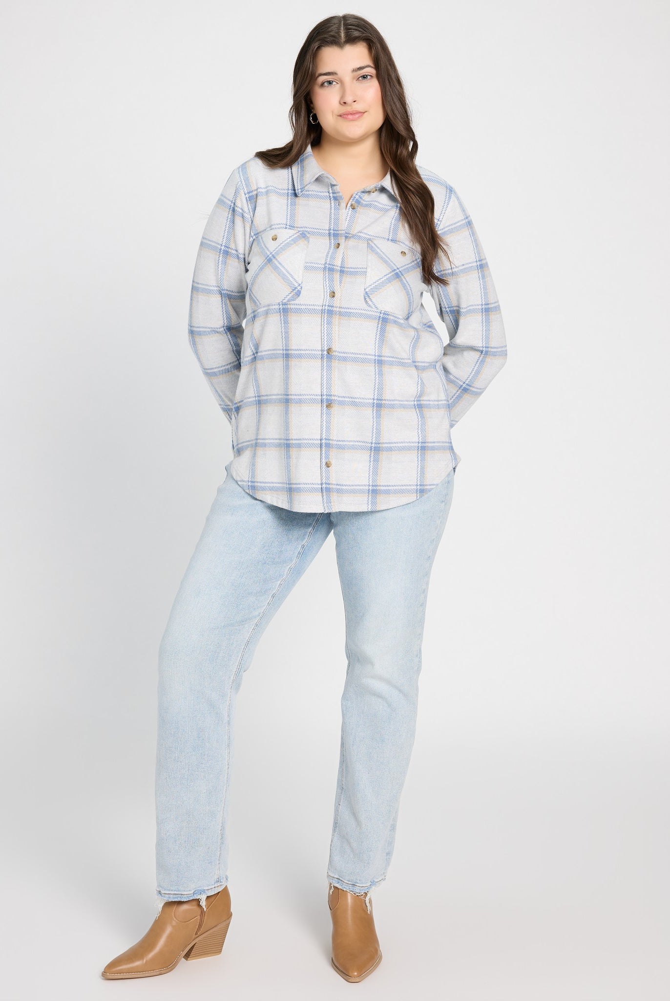 Cream Blue Plaid $|& Thread & Supply Lewis Plaid Shirt - UGC On Fig