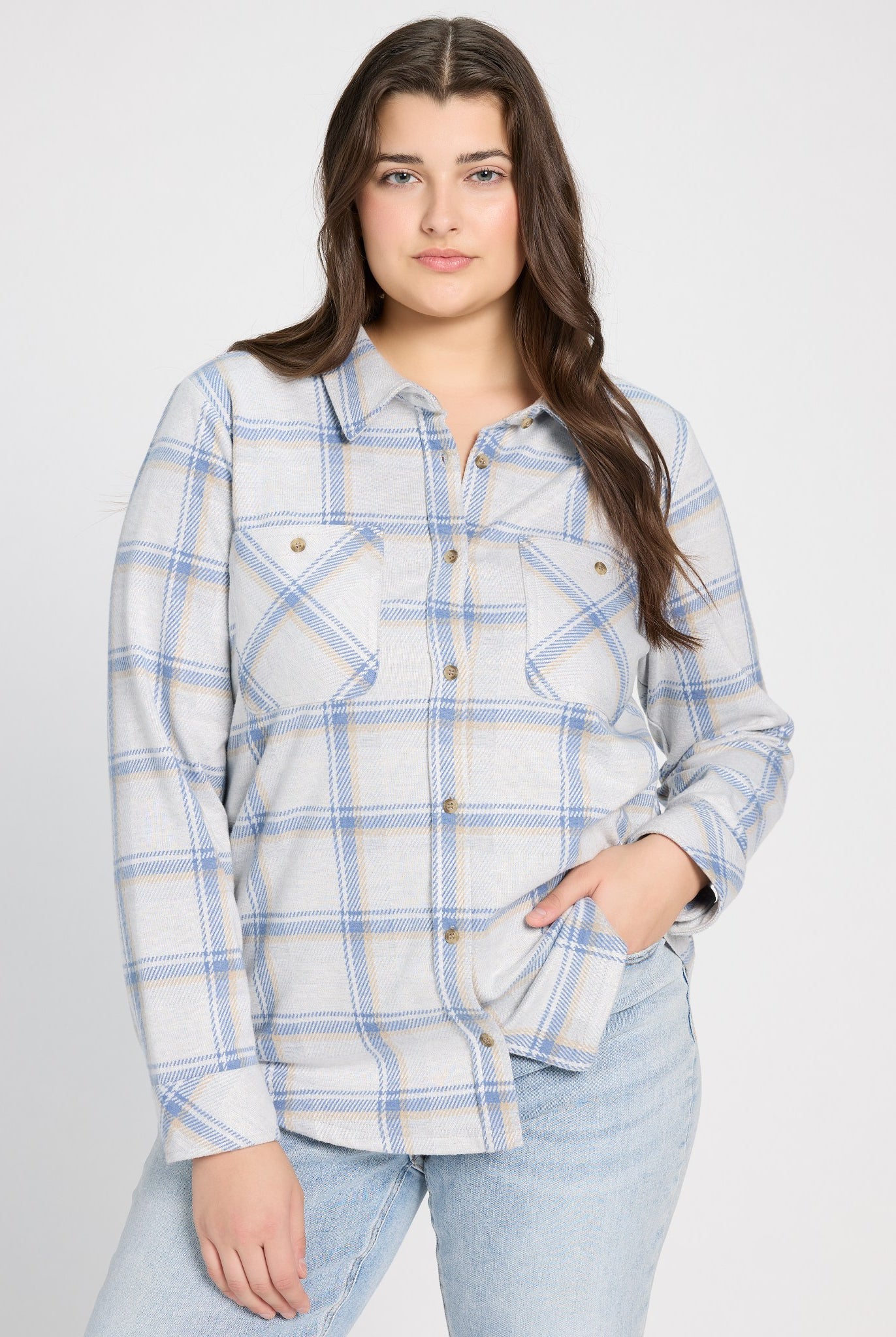 Cream Blue Plaid $|& Thread & Supply Lewis Plaid Shirt - SOF Front