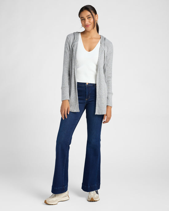 Heather Grey $|& Loveappella Hooded Cardigan with Tie Front - SOF Full Front