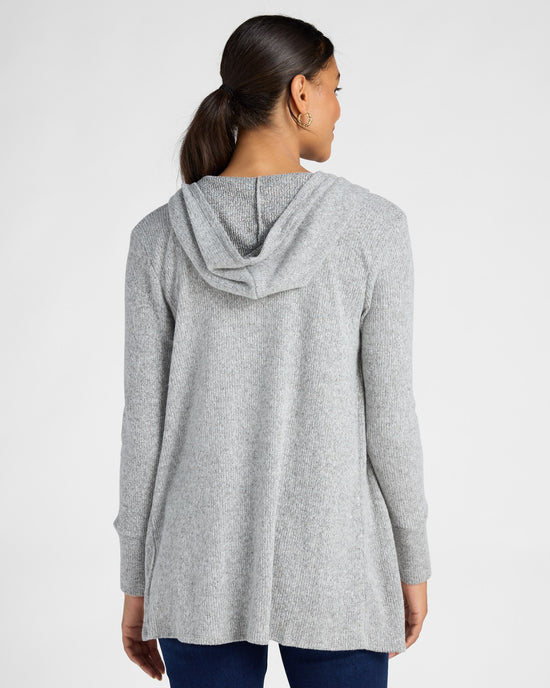 Heather Grey $|& Loveappella Hooded Cardigan with Tie Front - SOF Back