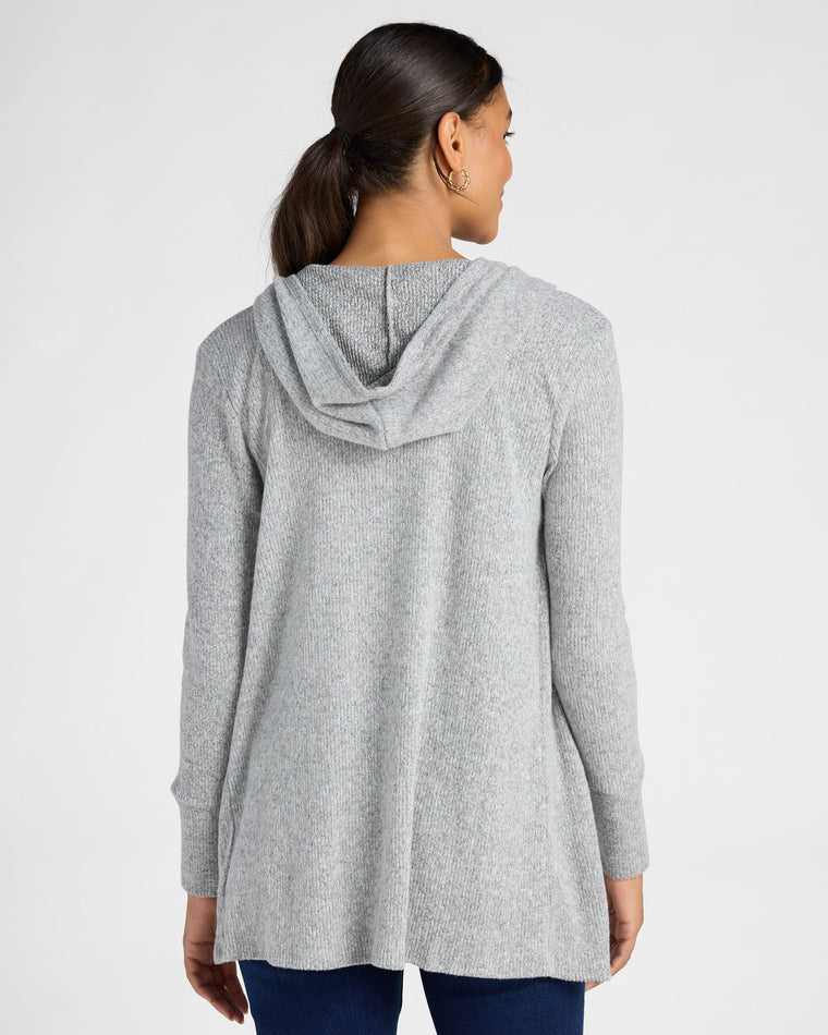 Heather Grey $|& Loveappella Hooded Cardigan with Tie Front - SOF Back