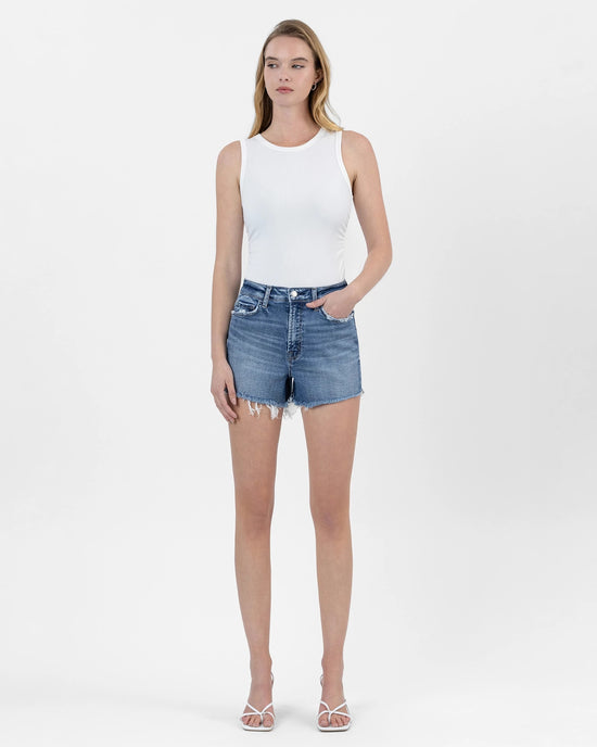 Divina Blue $|& Vervet High Rise Frayed Hem Short - VOF Detail