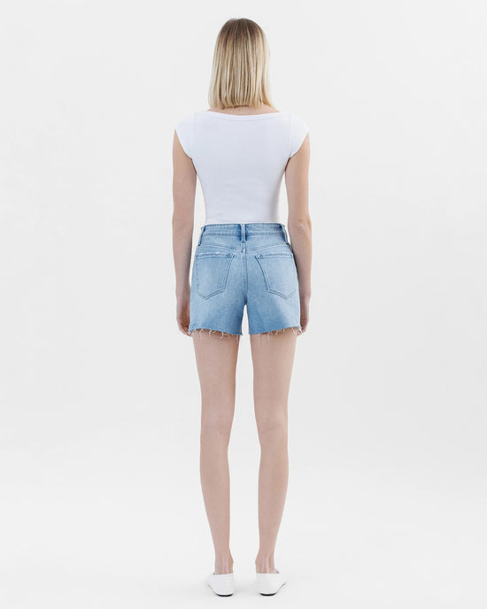 Uptown Funk Blue $|& Vervet High Rise Cut Hem Shorts - Hanger Side