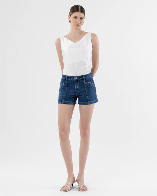 Sugar Blue $|& Vervet High Rise Trouser Shorts - VOF Detail