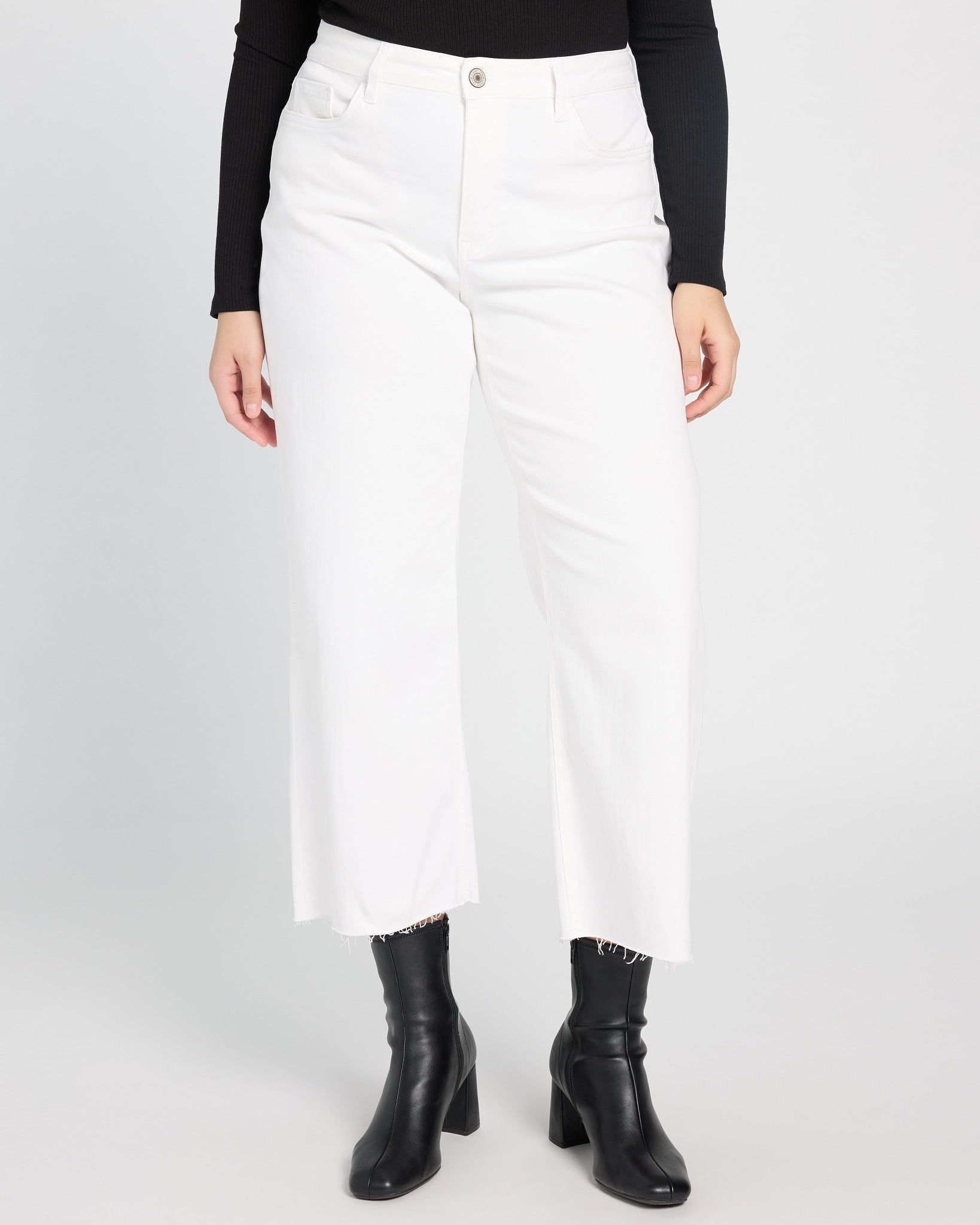 Optic White $|& Vervet High Rise Crop Wide Leg Jeans - SOF Front