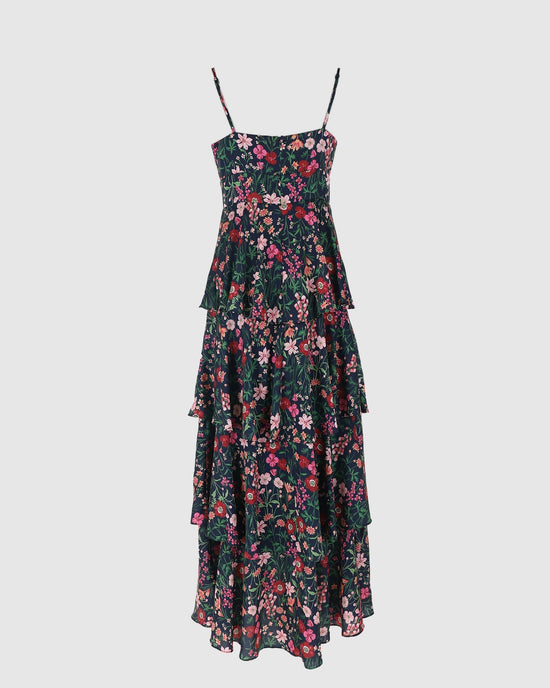 Navy Multi $|& Skies Are Blue Floral Tiered Dress - Hanger Side