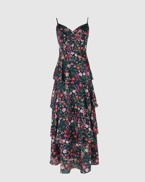 Navy Multi $|& Skies Are Blue Floral Tiered Dress - VOF Detail