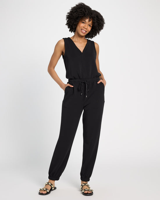 Black $|& Skies Are Blue Soft Modal Sleeveless Jumpsuit - SOF Front
