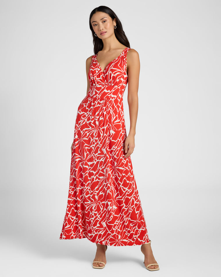 Electric Red $|& Loveappella Printed V Strap Maxi Dress - SOF Front