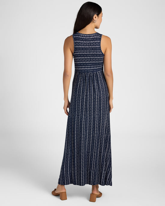 Navy $|& Loveappella Printed V-Neck Knit Maxi - SOF Back