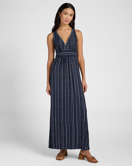 Navy $|& Loveappella Printed V-Neck Knit Maxi - SOF Front
