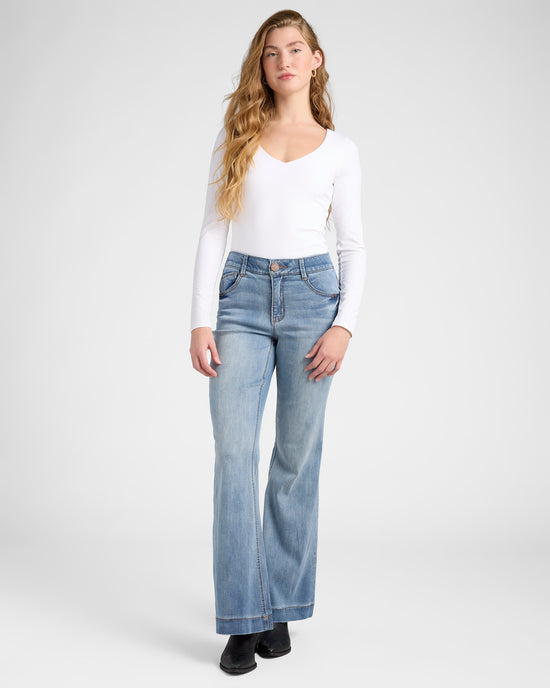 Light Blue Artisanal $|& Democracy Absolution Retro Flare Leg Jeans - SOF Full Front