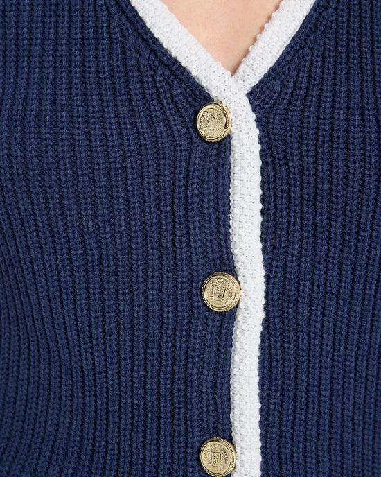 Navy/White $|& Vigoss Button Front V-Neck Sweater - SOF Full Front